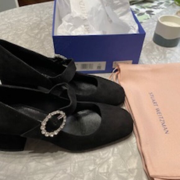 STUART WEITZMAN Sloane 60 Black Suede with Crystal Buckle Size 7.5 - Picture 2 of 7